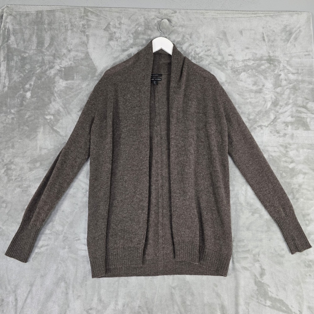 Tahari Pure Luxe Cashmere Open Front Cardigan Sweater Womens L Brown Hygge